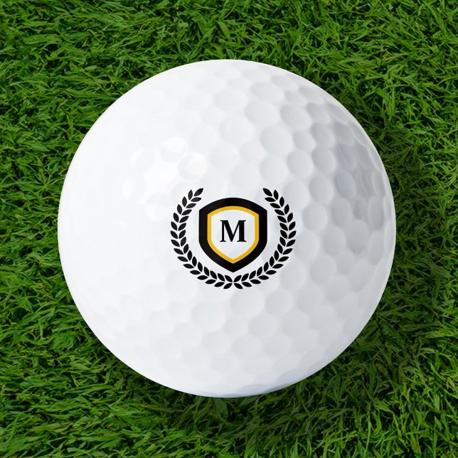 Black and Gold Monogram Logo Crest Golf Balls (Creator Uploaded)
