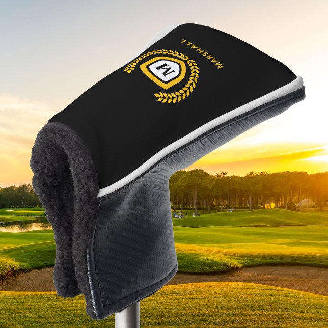 Black and Gold Monogram Logo Crest Golf Head Cover (Creator Uploaded)