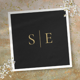 Black And Gold Monogram Minimalist Napkin