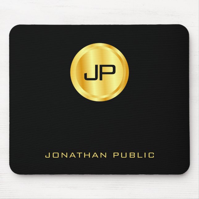 Black And Gold Monogram Modern Template Mouse Mat (Front)