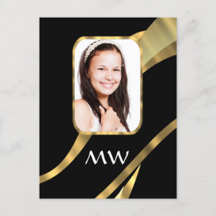 Black and gold monogram postcard