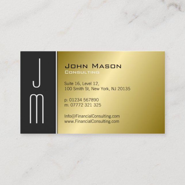 Black and Gold Monogram Professional Business Card (Front)