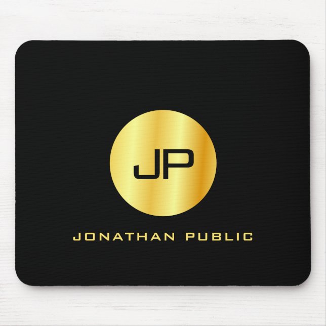 Black And Gold Monogram Template Elegant Mouse Mat (Front)