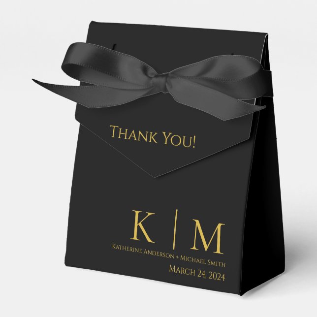 Black and Gold-Monogram-Wedding-Favour Box (Front Side)