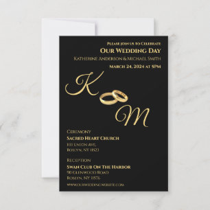 Black and Gold-Monogram-Wedding Rings- Invitation