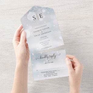 Black And Gold Monogram Winter Wedding All In One Invitation
