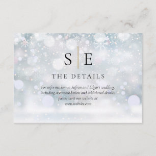 Black And Gold Monogram Winter Wedding Details Enclosure Card