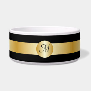 Black And Gold Monogrammed Dog Bowl