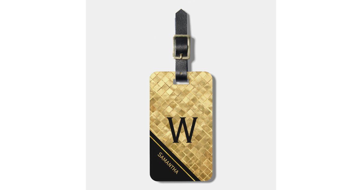 Black and Gold Monogrammed Luggage Tag Zazzle