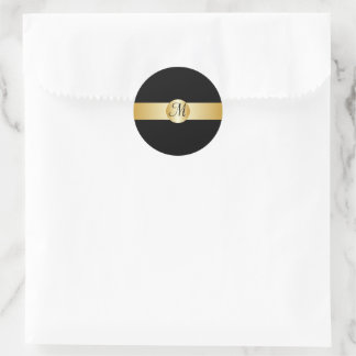 Black And Gold Monogrammed Round Sticker