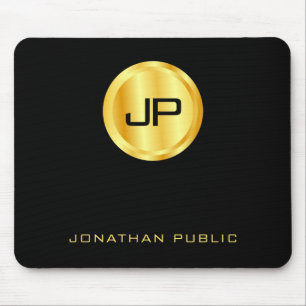 Black And Gold Monogrammed Template Elegant Mouse Mat
