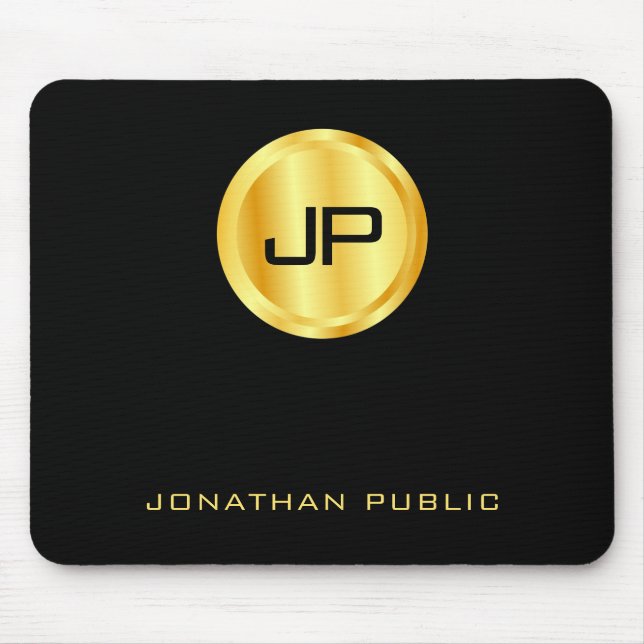 Black And Gold Monogrammed Template Elegant Mouse Mat (Front)