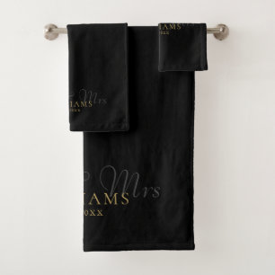 Black And Gold Mr And Mrs Established Bath Towel Set