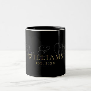 Black And Gold Mr And Mrs Established Photo Two-Tone Coffee Mug