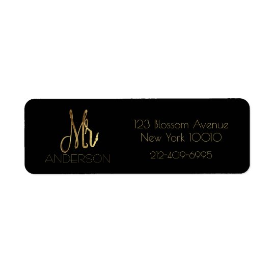 Black and Gold Mr Elegant Typography Script Return Address Label