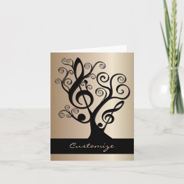 Black and Gold Music Treble Clef Tree Card (Front)