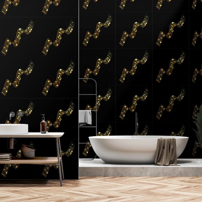Black and Gold Musical Notes Custom Colour Wallpaper (Bathroom)