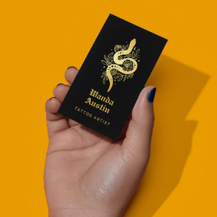 Black And Gold Mystic Snake Tattoo Artist Business Card
