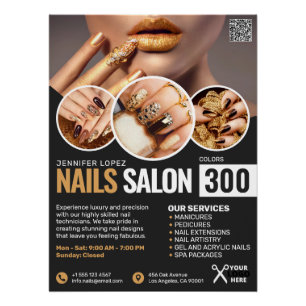 Black and Gold Nail Salon, Makeup Artist Glossy Poster
