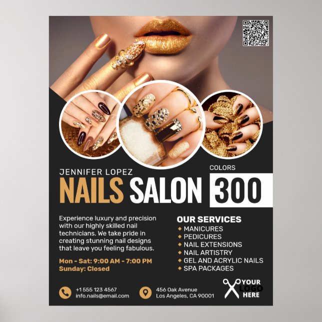 Black and Gold Nail Salon, Makeup Artist Poster (Front)