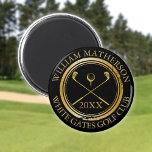 Black and Gold Name And Club Name Date Magnet<br><div class="desc">Featuring an aged stamp effect classic retro design,  personalise the golfer's name,  golf club and date to create a great keepsake for all golfers. Designed by Thisisnotme©</div>