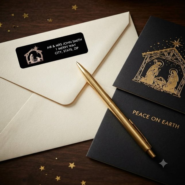 Black and Gold Nativity Christmas Return Address (Creator Uploaded)