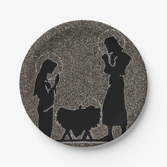 Black and Gold Nativity Textured Paper Plate (Front)