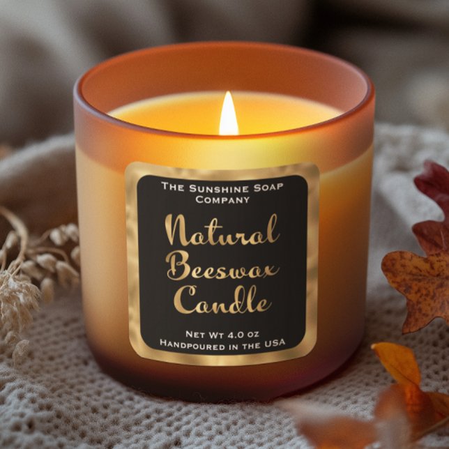 Black and gold natural beeswax candle label (Creator Uploaded)