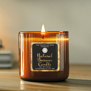 Black and gold natural beeswax candle label w logo
