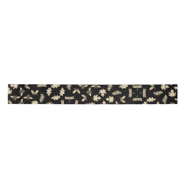 Black and Gold nature print Satin Ribbon (Front)