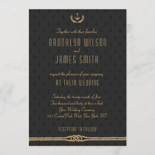 Black And Gold Nautical Wedding Invitations