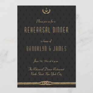 Black And Gold Nautical Wedding Rehearsal Invites