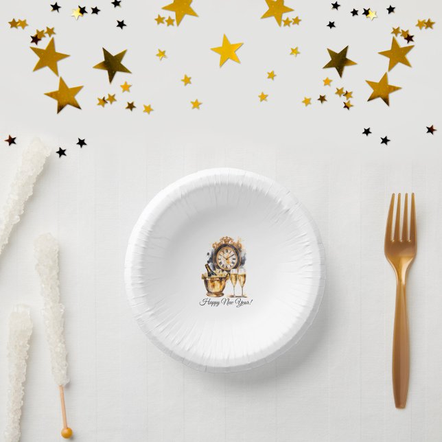 Black and Gold New Year’s Eve Paper Plate (Creator Uploaded)