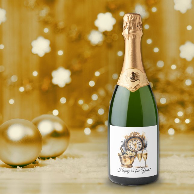 Black and Gold New Year’s Eve Sparkling Wine Label (Creator Uploaded)