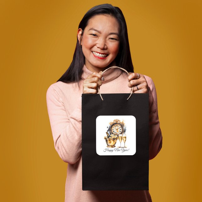 Black and Gold New Year’s Eve Square Sticker (Creator Uploaded)