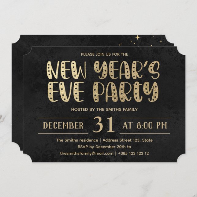 Black And Gold New Year's Party  Invitation (Front/Back)