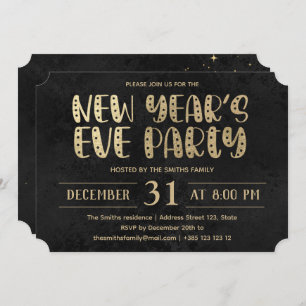 Black And Gold New Year's Party  Invitation