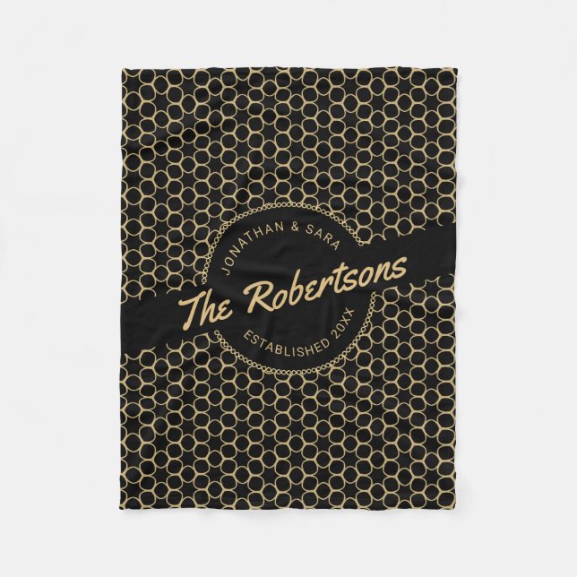 Black and Gold Newlywed Keepsake Christmas Fleece Blanket (Front)