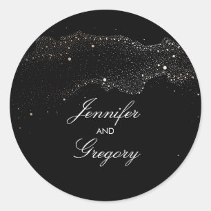 Black and Gold Night Stars Modern Wedding Classic Round Sticker