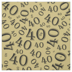 Black and Gold Number 40 Typography Pattern Fabric