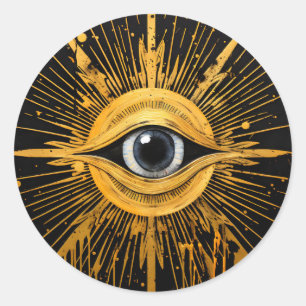 Black and Gold Occult Grey Evil Eye Starburst Classic Round Sticker