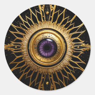 Black and Gold Occult Purple Evil Eye Starburst Classic Round Sticker