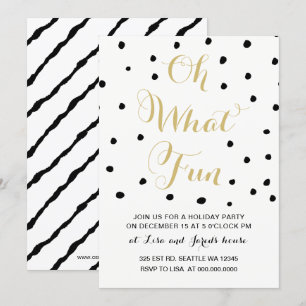 black and gold Oh what Fun holiday Party Invitation