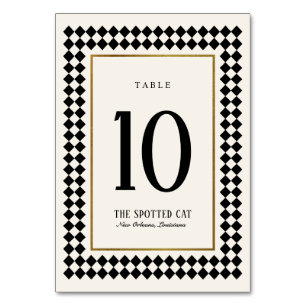Black and Gold on Ivory Checkerboard Border Jazz Table Number