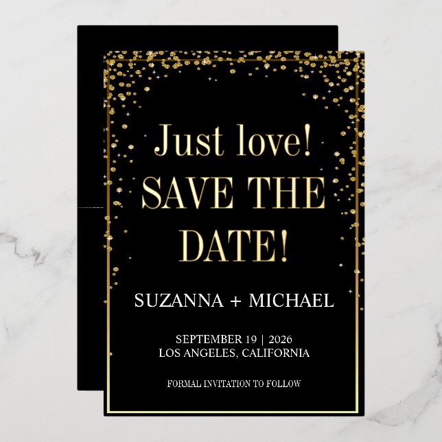 Black and gold, only love, save the date (Front/Back)
