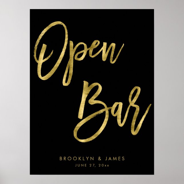 Black And Gold Open Bar Sign 18x24 (Front)