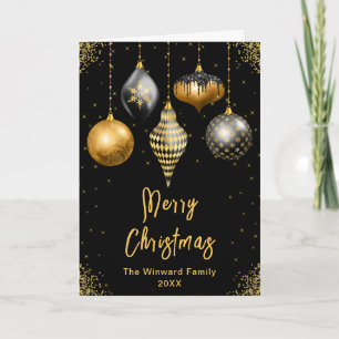 Black and Gold Ornaments Merry Christmas Holiday Card