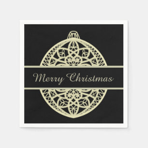 Black and Gold Ornate Bauble Merry Christmas Napkin