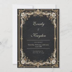 Black and Gold Ornate Wedding  Invitation