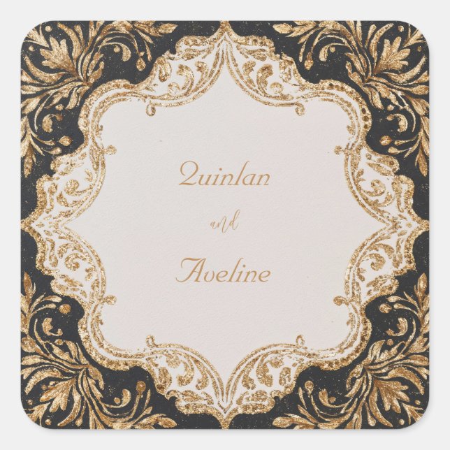 Black and Gold Ornate Wedding Sticker (Front)